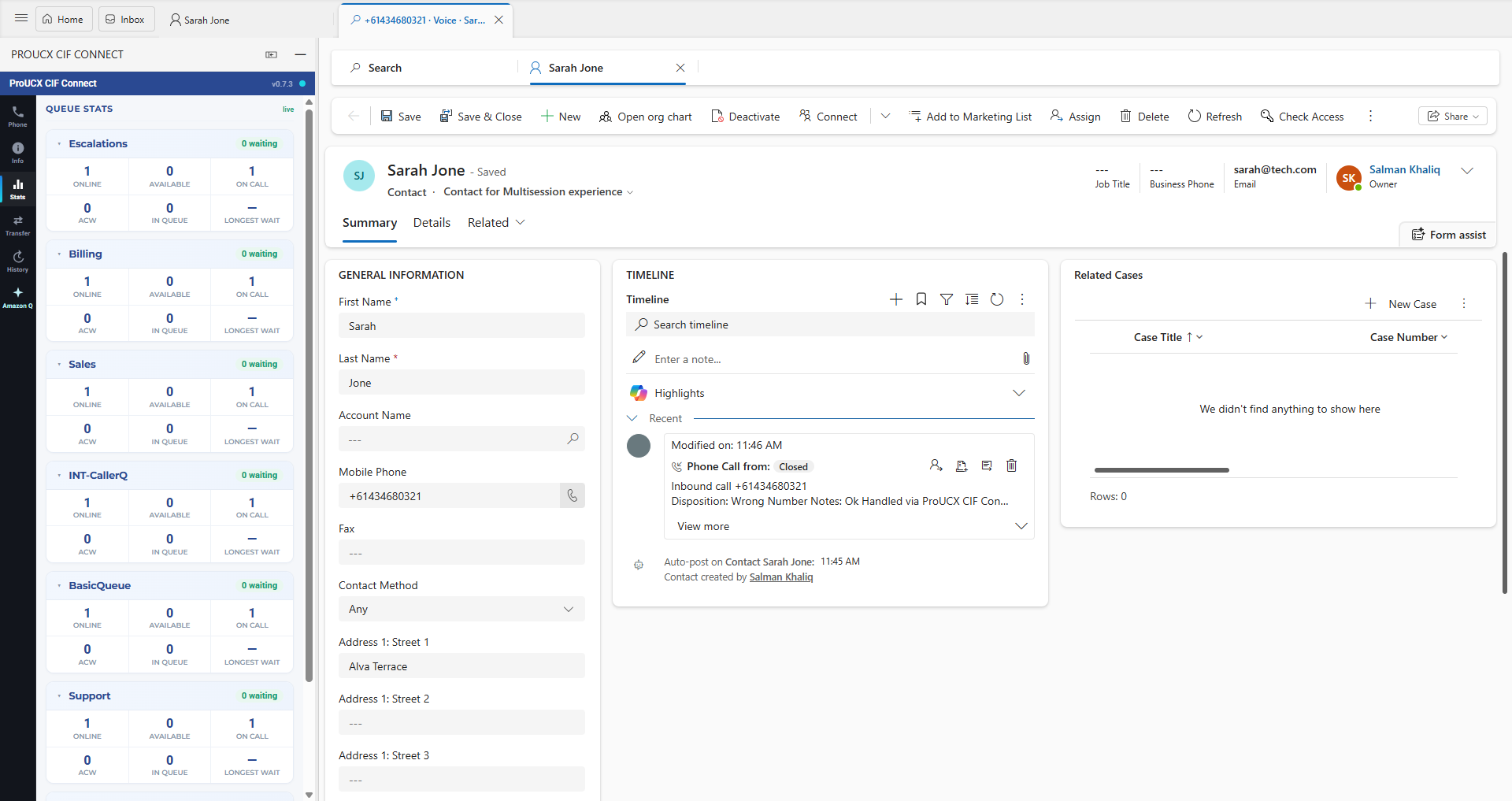 Live Amazon Connect queue statistics inside the Dynamics 365 agent panel